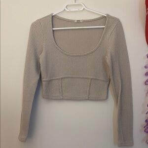 Ribbed Beige Long Sleeve Top